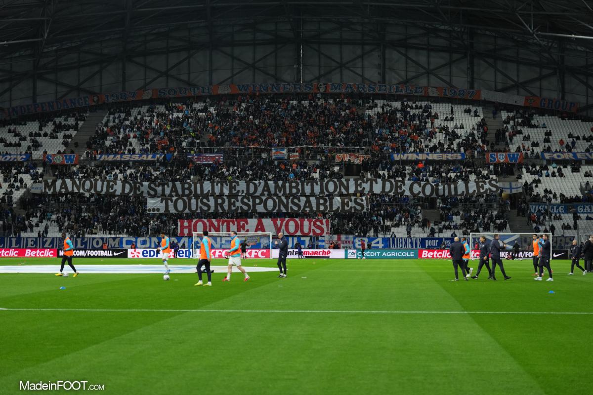 La banderole des supporters de l'OM du virage sud.