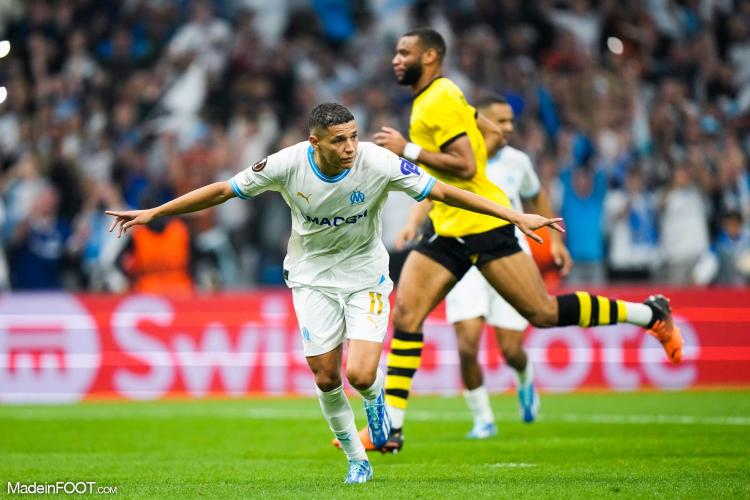 Amine Harit, buteur avec l'OM contre l'AEK.
