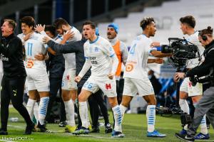 Les joueurs marseillais célébrant leur but